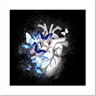 Bluee butterflies Heart Human Anatomy Posters and Art